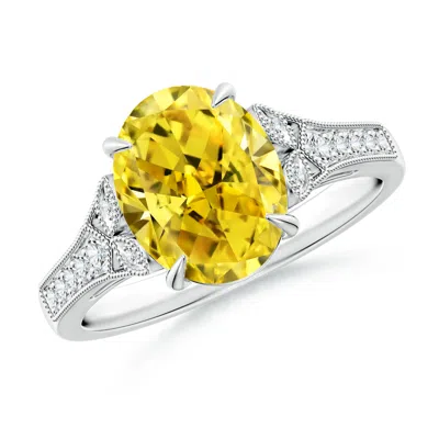 Angara Aeon Vintage Inspired Oval Fancy Intense Yellow Diamond Solitaire Engagement Ring With Milgrain