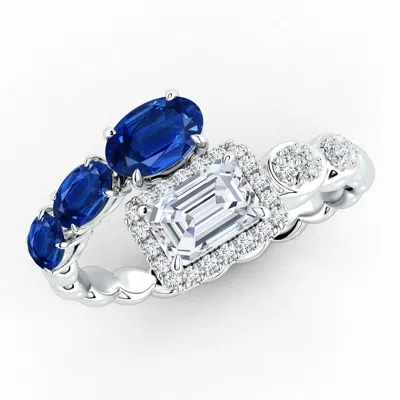 Angara Oval Blue Sapphire And Emerald-cut Diamond Open Ring
