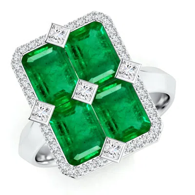 Angara Pressure-set Emerald-cut Emerald Geometric Halo Ring