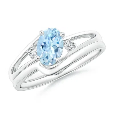Angara Split Shank Aquamarine Engagement Ring With Wedding Band