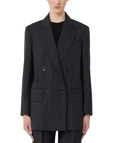 Max Mara Black Pinstriped Double-breasted Wool Jacket In Black
