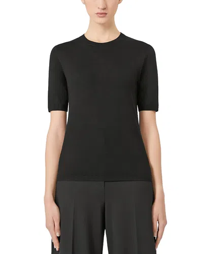 Max Mara Crew Neck Knit Sweater With Short Sleeves In Black