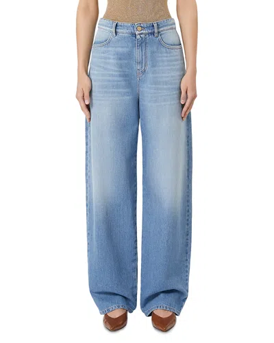 Max Mara Denim Trousers Wide-leg Faded Wash In Blue