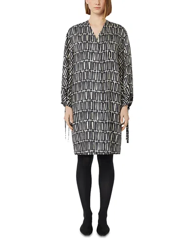 Max Mara Relaxed Midi Dress With Geometric Pattern And Button-down Front In Black