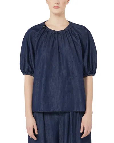 Max Mara Talia Puff-sleeve Gathered Top In Blue