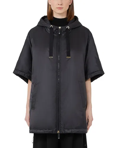 Max Mara Padded Cape With Hood In Water-repellent Canvas In Black