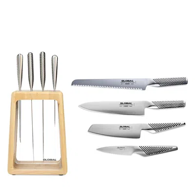 Global Hashira 5 Piece Knife Block Set In Metallic