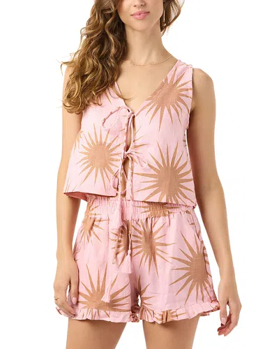 Tiare Hawaii Eclipse Linen Tie-front Top In Pink