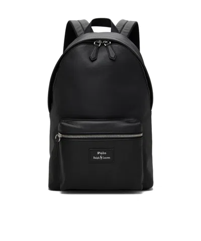 Polo Ralph Lauren Large Dome-shaped Backpack In Smooth Leather In Black