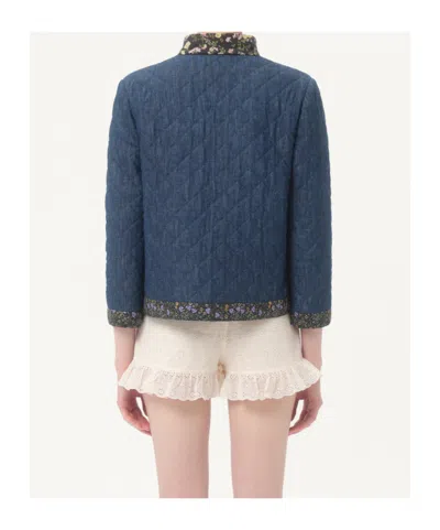 Valentino Womens Blu Medio Chambray Floral-print Denim Jacket In Blue
