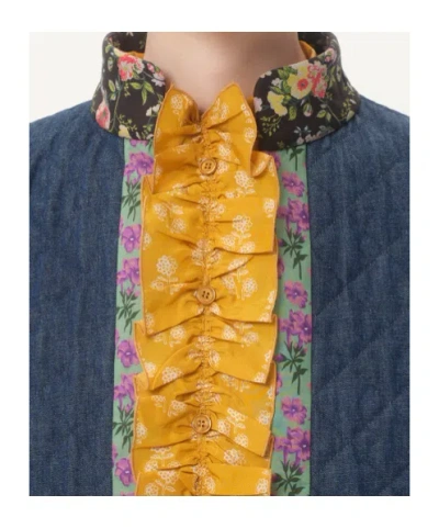 Valentino Womens Blu Medio Chambray Floral-print Denim Jacket In Blue