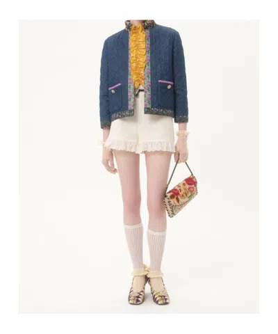 Valentino Womens Blu Medio Chambray Floral-print Denim Jacket In Blue
