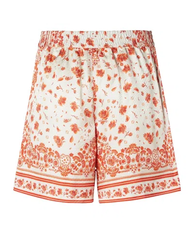 Fendi Technical Cotton Shorts With Coral Bandana Print In Multi
