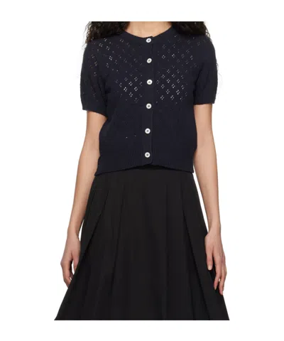 Dunst Navy Crochet Half Sleeve Cardigan In Black