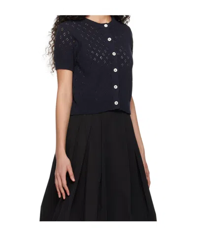 Dunst Navy Crochet Half Sleeve Cardigan In Black