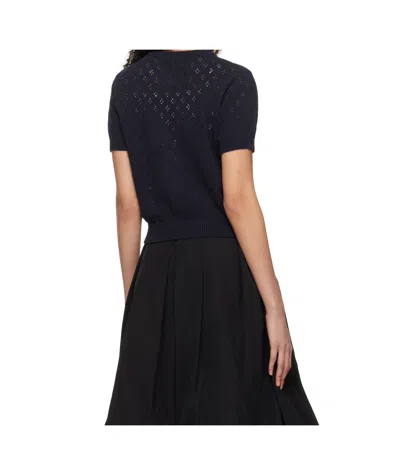 Dunst Navy Crochet Half Sleeve Cardigan In Black