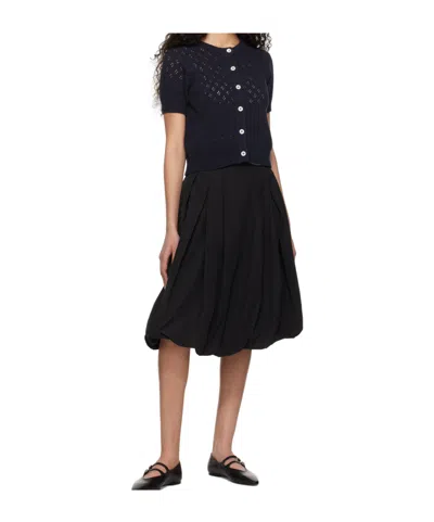 Dunst Navy Crochet Half Sleeve Cardigan In Black