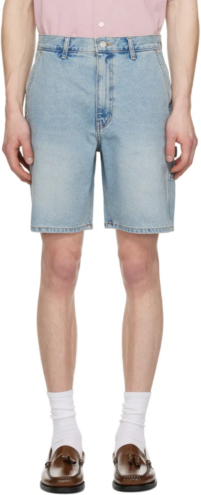Dunst Blue Curved Denim Shorts In Blue