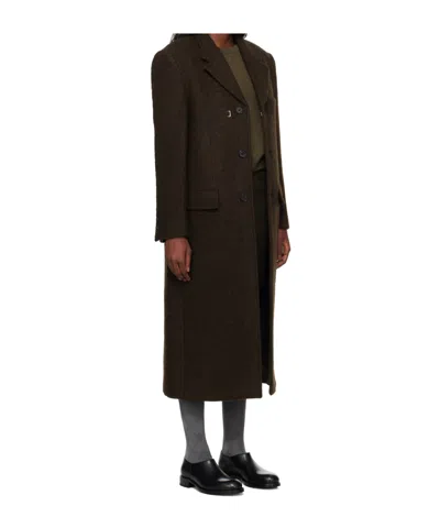 Dunst Brown 3 Button Boucle Wool Coat In Animal Print