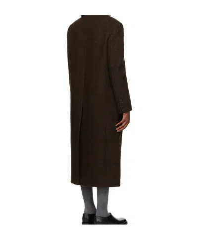 Dunst Brown 3 Button Boucle Wool Coat In Animal Print