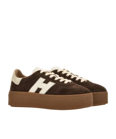 Hogan Suede Platform Sole Sneakers In Brown