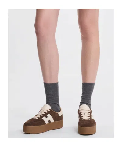 Hogan Suede Platform Sole Sneakers In Brown