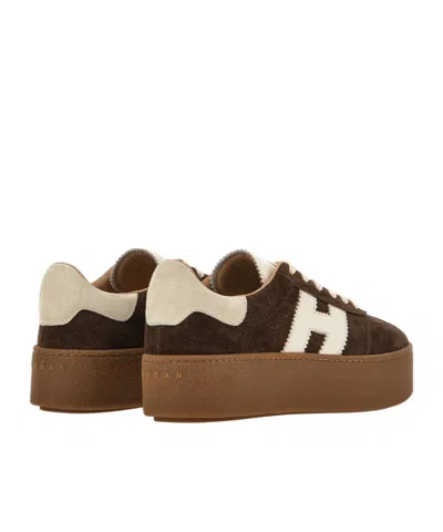 Hogan Suede Platform Sole Sneakers In Brown