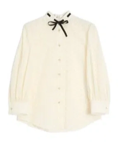 Valentino Daisy Polka-dot Sangallo Button-down Shirt In Neutral