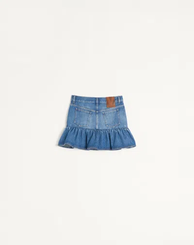 Valentino Denim Skirt Ruffled Hem In Blue