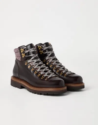 Brunello Cucinelli Herringbone Insert Ankle Boots In Brown