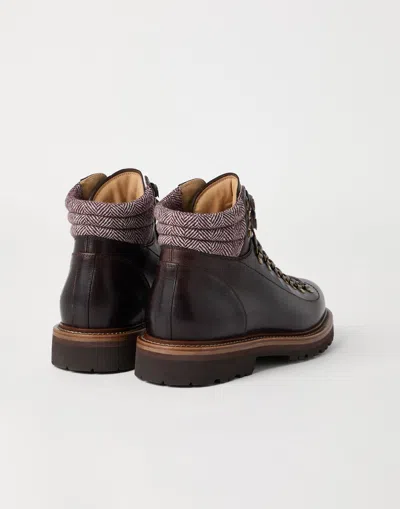 Brunello Cucinelli Herringbone Insert Ankle Boots In Brown