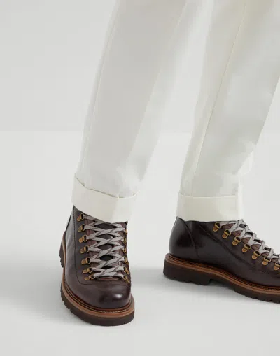 Brunello Cucinelli Herringbone Insert Ankle Boots In Brown