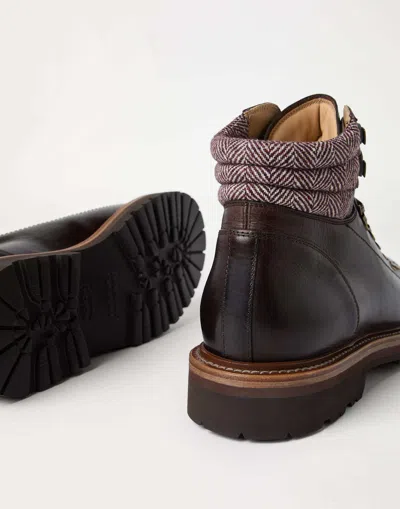Brunello Cucinelli Herringbone Insert Ankle Boots In Brown