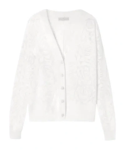 Ermanno Scervino Cotton Knit Cardigan With Long Sleeves And All-over Devore Roses
