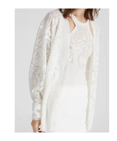 Ermanno Scervino Cotton Knit Cardigan With Long Sleeves And All-over Devore Roses