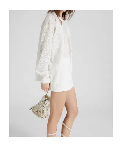 Ermanno Scervino Cotton Knit Cardigan With Long Sleeves And All-over Devore Roses