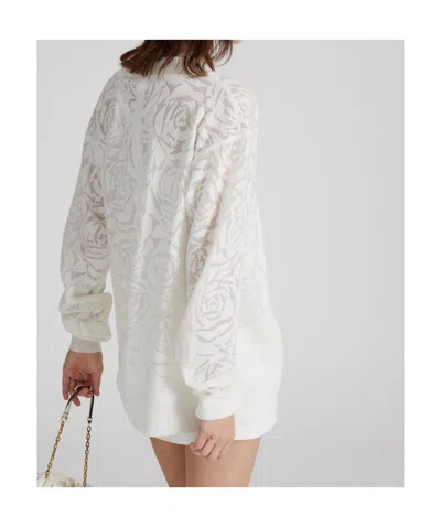 Ermanno Scervino Cotton Knit Cardigan With Long Sleeves And All-over Devore Roses