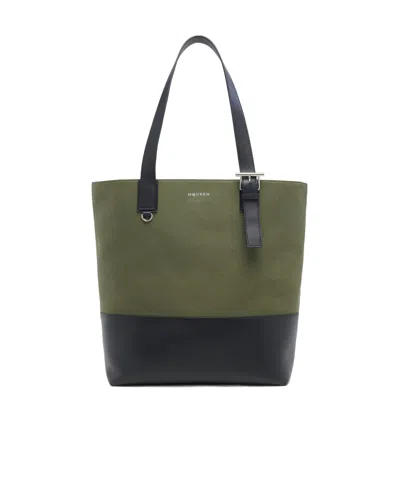Alexander Mcqueen Men's T-bar Shopper In Khaki/black