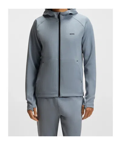 Hugo Boss Long-sleeved Hooded Sweatshirt In Blue