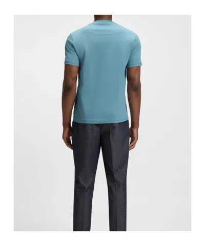 Hugo Boss Geometric-jacquard T-shirt In Mercerized Cotton In Blue