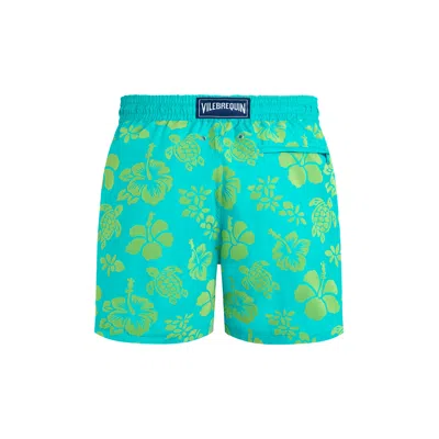 Vilebrequin Ultra-light And Packable Flocked Swim Shorts Tropical Turtle In Green