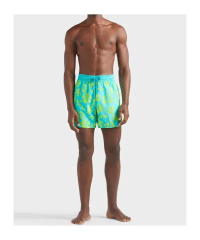 Vilebrequin Ultra-light And Packable Flocked Swim Shorts Tropical Turtle In Green