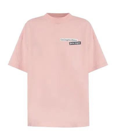 Palm Angels Logo Printed Crewneck T-shirt In Pink