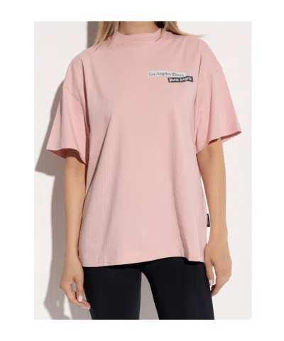 Palm Angels Logo Printed Crewneck T-shirt In Pink