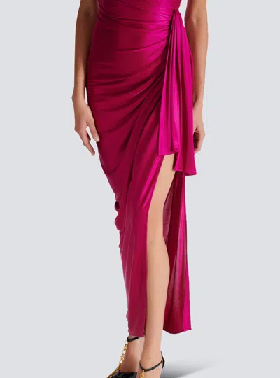 Balmain Draped Halterneck Satin Midi Dress In Pink