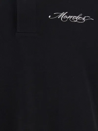 Moncler Mens Charcoal Script Logo-embroidery Short-sleeve Cotton-jersey Polo Shirt Xl In Black