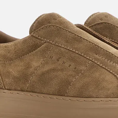 Hogan Brown Slip-on Leather Sneakers With Debossed Branding In Multi