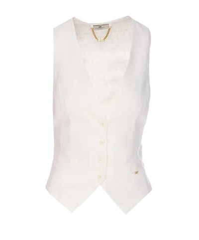 Elisabetta Franchi Sleeveless V-neck Bow Detail Jacket In White