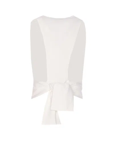 Elisabetta Franchi Sleeveless V-neck Bow Detail Jacket In White