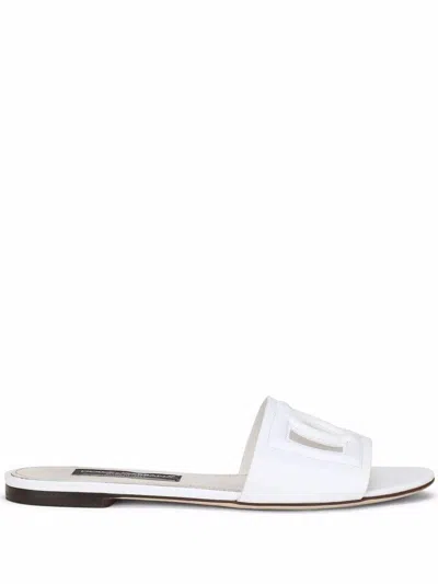 Dolce & Gabbana Leather Dg Millennials Slides In White